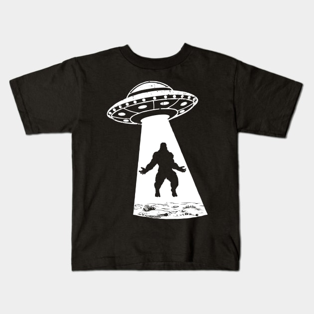 Bigfoot Believer Alien Abduction UFO Sasquatch Folklore Meme Kids T-Shirt by Kushteez